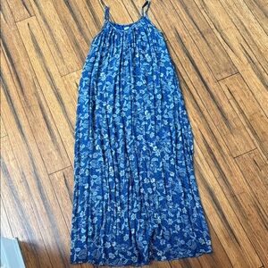 Evereve Sz L Roan & Ryan Blue Floral Maxi Dress - Lightweight Spaghetti Strap